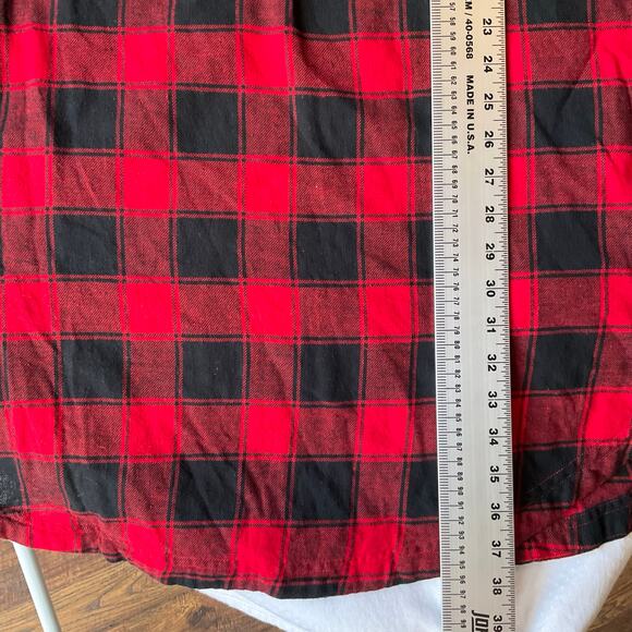 Merona Women’s Shirt Dress size L Long Sleeve Button Up Collar Plaid Red Black - Picture 4 of 9